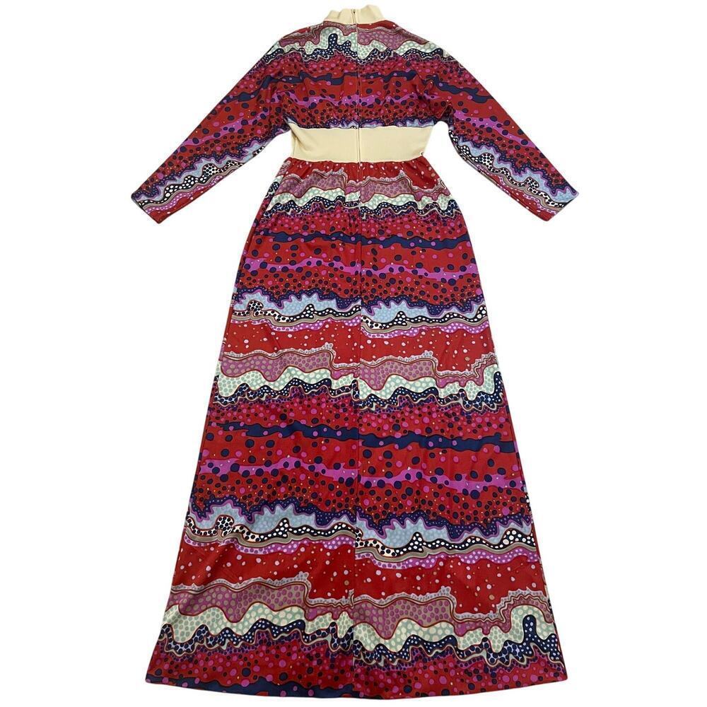 Vintage 70s Disco Queen Maxi Dress M | Cutout Waist, Psychedelic Mod Print - Picture 2 of 7